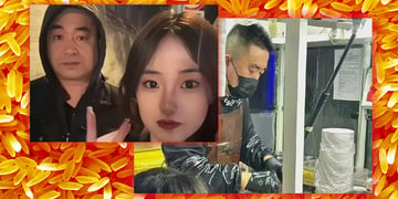 A daughter in China and her father cooking fried rice, in social media style.