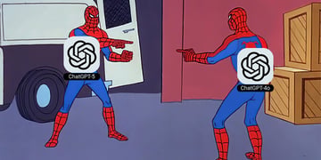 two spidermen, white trusch, gpt5, gpt 4, wooden boxes, white van
