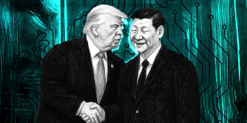 black and white donald trump shakes hand with chinese Xi