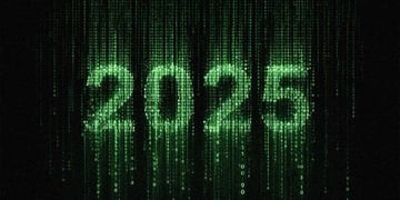 2025 in matrix green color with pouring green numbers in black background
