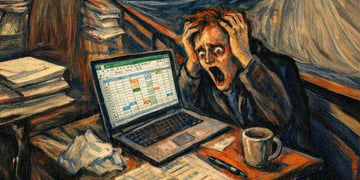 a surreal image _think edvard munch_ of people stressing out because of filling in excel sheets