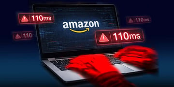 An Amazon screen on a laptop with 110 milisecond warning signs for speed.