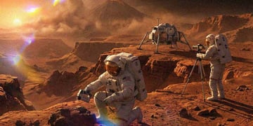 Depiction of astronauts on Mars, the Red Planet