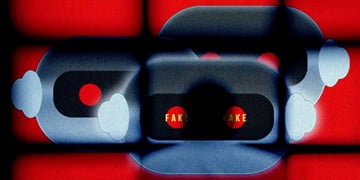 Three robot heads on a red background