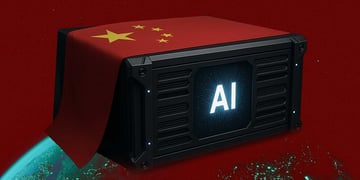 A compute covered with China flag, letters AI on it