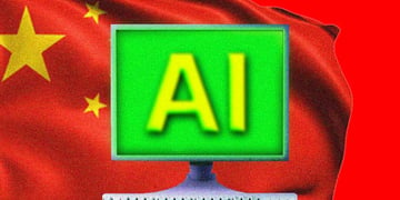 The Chinese flag and "AI" on a green terminal.