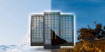 Servers and the concepts of cold and hot climates on the backgrounds