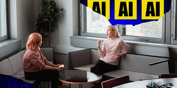 A therapist talks to a patient and letters "AI" above their head