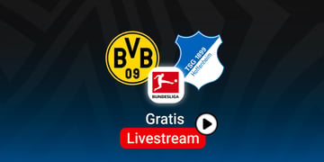 Dortmund vs. Hoffenheim, Team Logos, blauer Hintergrund