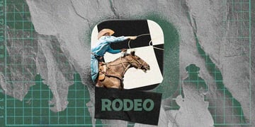 A man on a horse and the word "Rodeo"