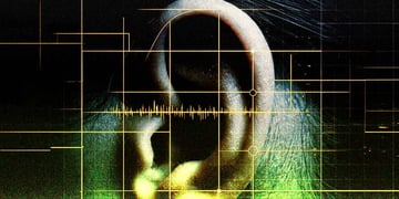 A human ear on AI biometric gridlines.