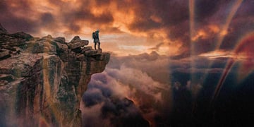 A lone climber at the end of the abyss.