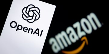 OpenAI logo in front of Amazon logo