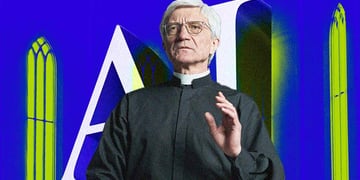 A pastor and letters "AI" behind him