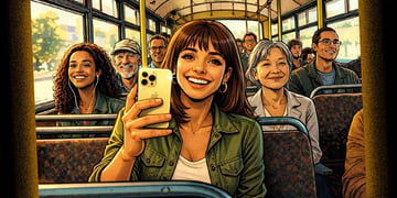 Person with an iPhone in a bus
