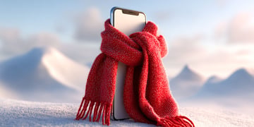 Phone in winter with scarf