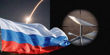 A Russian flag and Starlink terminal