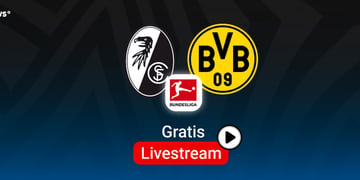 Freiburg vs. Dortmund, Team Logos, Bundesliga, blauer Hintergund