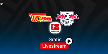 Union Berlin vs. RB Leipzig, Team Logos, Bundesliga Logo, blauer Hintergrund