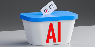 white box with blue top, red AI sign, casting vote, red check mark