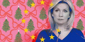 Maria Zakharova and Christmas trees in the background