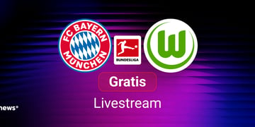 FC Bayern vs. VfL Wolfsburg, Team Logos, blauer Hintergrund