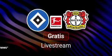 HSV vs. Leverkusen, Team Logos, blauer Hintergrund