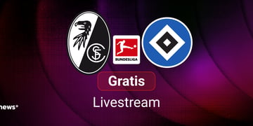 SC Freiburg vs. HSV, Team Logos, blauer Hintergrund