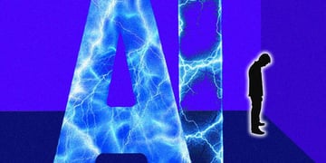 Letters AI and a dark figure standing in the corner