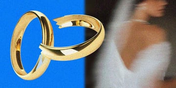 Wedding rings and a bride in a white dress