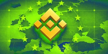 Binance crypto exchange logo superimposed on Europe and EU flag