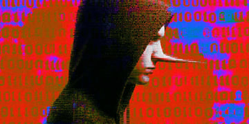 Hoodied hacker with long nose on ASML data breach