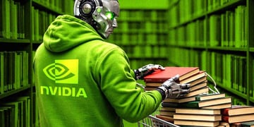 Robot with Nvidia hoodie taking books