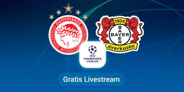 olympiacos vs leverkusen, team logos, blue background