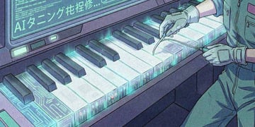 A piano keyboard as if getting tuned.