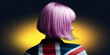 Amelia the purple hair school girl with UK flag