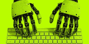 Robot hands on a keyboard