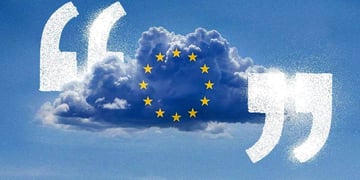 European Union stars on an actual cloud with speech marks.