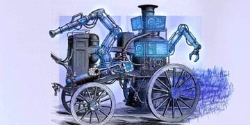 steam engine from the time when it was created but with a modern ai twist