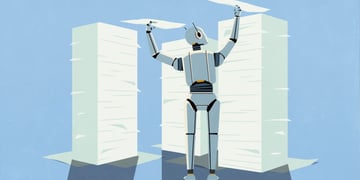 AI_robot_paper piles_tower
