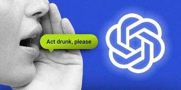 A person holding their hand over their mouth saying "act drunk, please" and ChatGPT logo