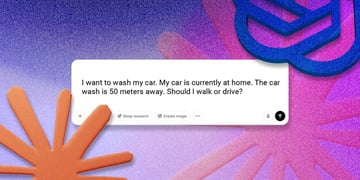 The chatbot's window and a prompt asking whether user should walk or drive to get their car washed