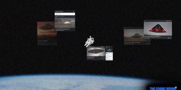 An astronaut floating in deep space alongside some social media screenshots.