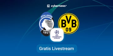 Atalanta vs Dortmund, team logos, blue background