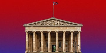 The British Museum on a red background
