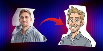 A person's image and their AI-generated caricature