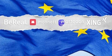 The logos of BeReal, Monnett, Mastodon, Xing