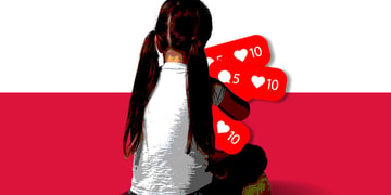 polish flag, girl, long hair, 2 pony tails, red social media notifications, white hearts