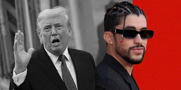 Donald Trump in black and white and Bad Bunny in full color.