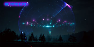 A blue and magenta radar capturing a UFO in the night sky.